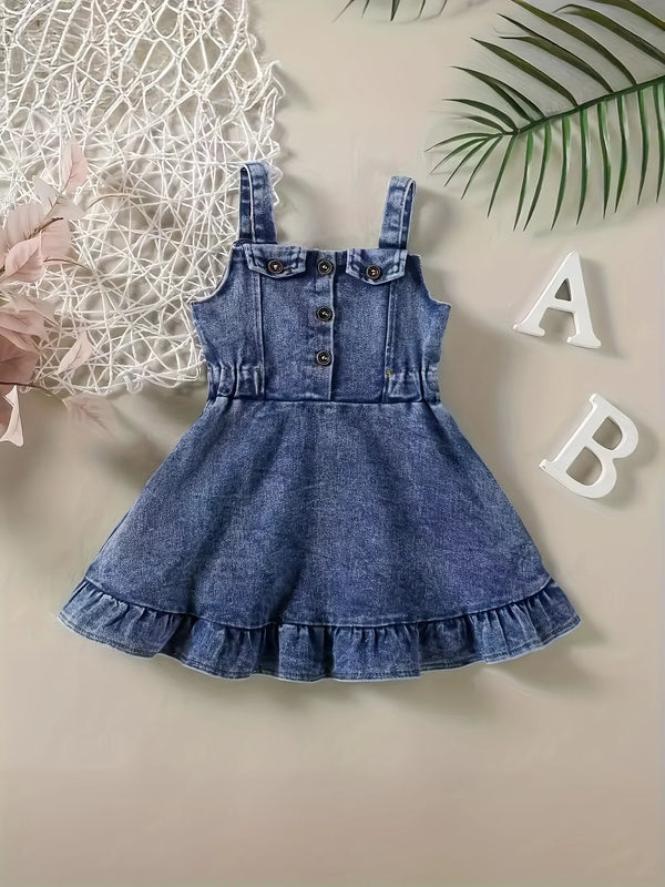 Robe Salopette en Jean pour Fille-Combinaison Sans Manches