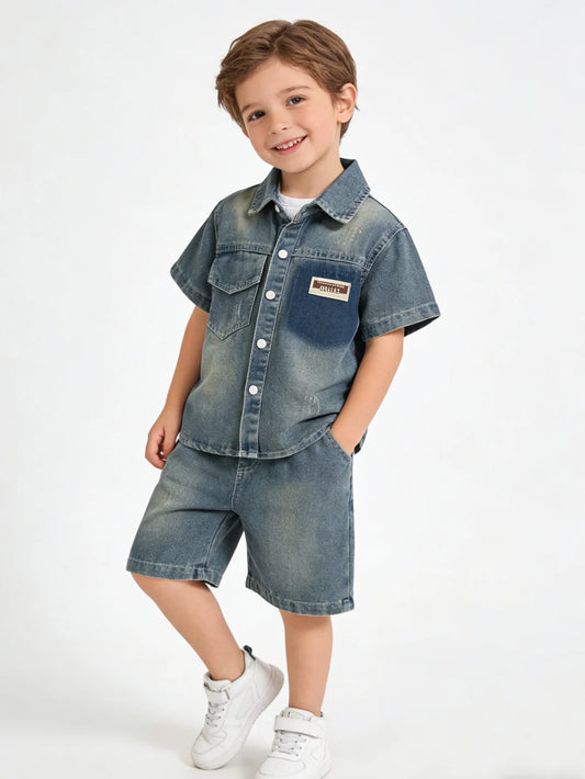 Ensemble Garçon 2 Pièces en Denim-Chemise & Short