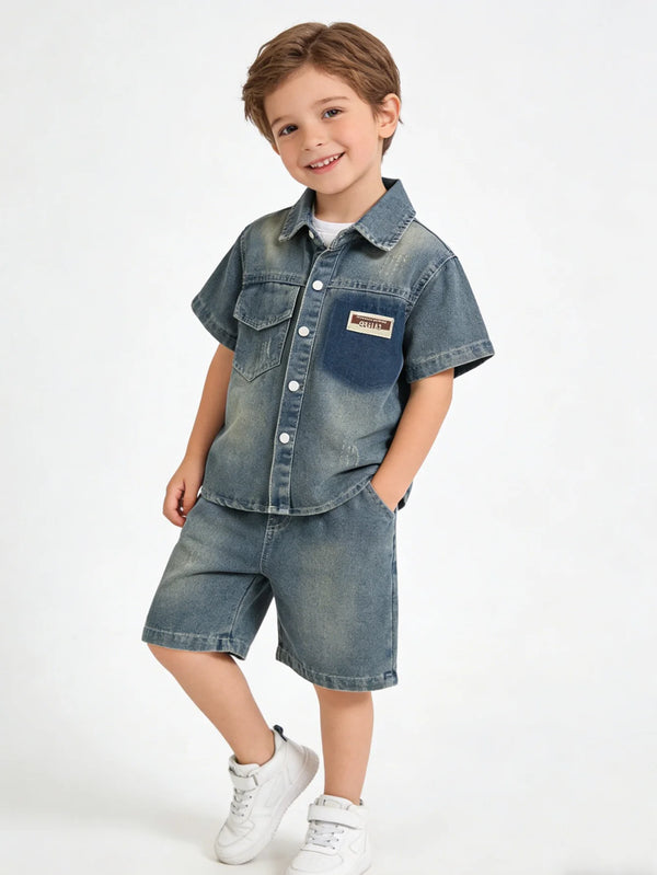 Ensemble Garçon 2 Pièces en Denim-Chemise & Short