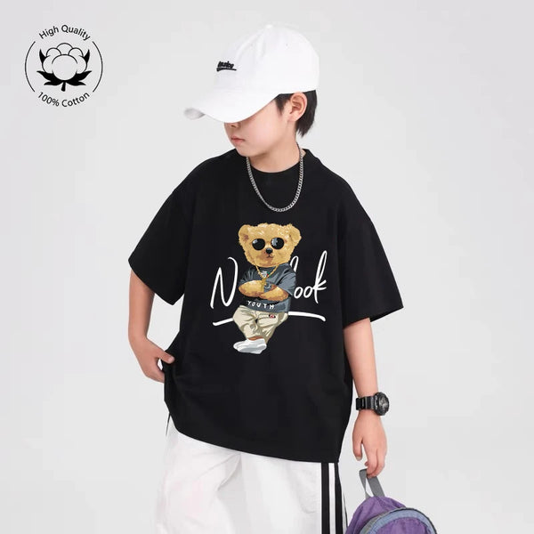 T-Shirt Garçon en Coton à Manches Courtes - Motif Ours